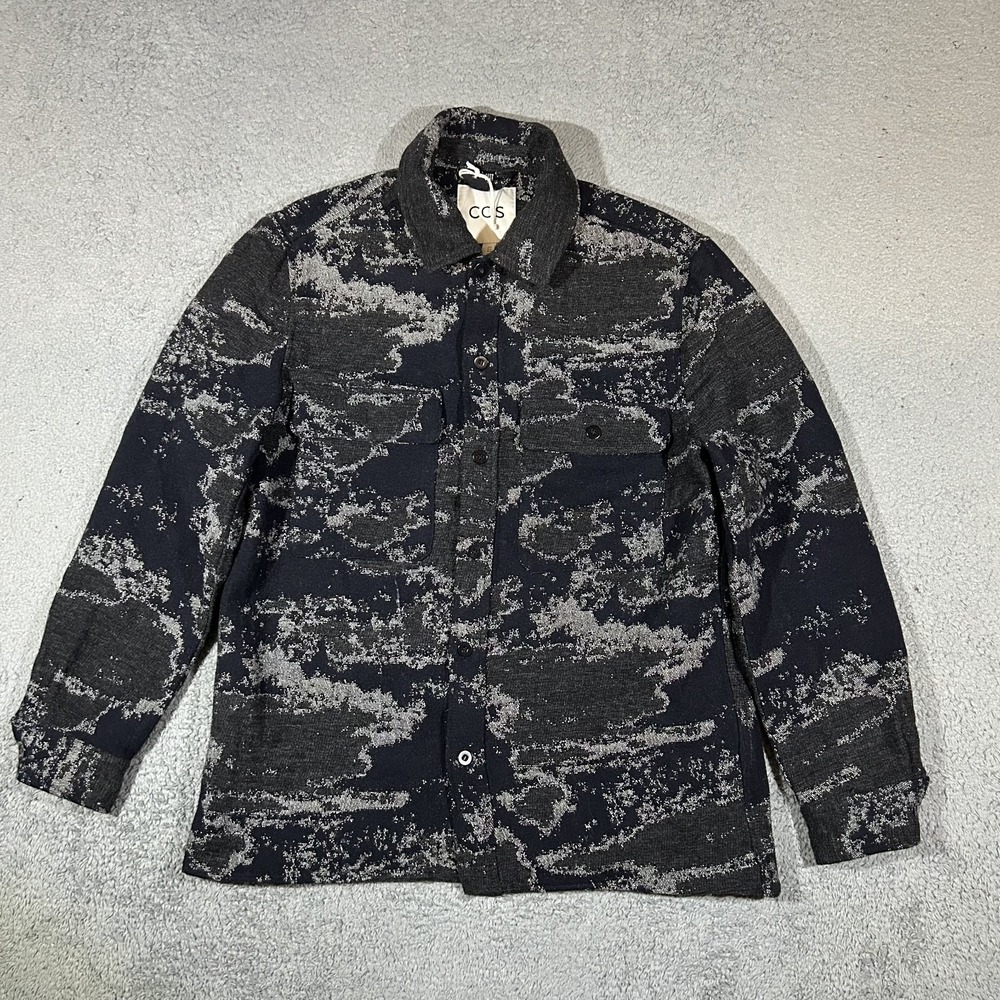 COS RELAXED-FIT JACQUARD OVERSHIRT GREY/NAVY MENS MEDIUM NWOT